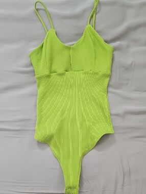 Lulus Highlighter Ribbed Asymmetric Thong Bodysuit Size Small